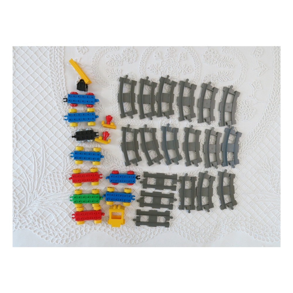 Vintage LEGO Duplo Train Track and Car Lot Curved Straight Tracks Crane Bases